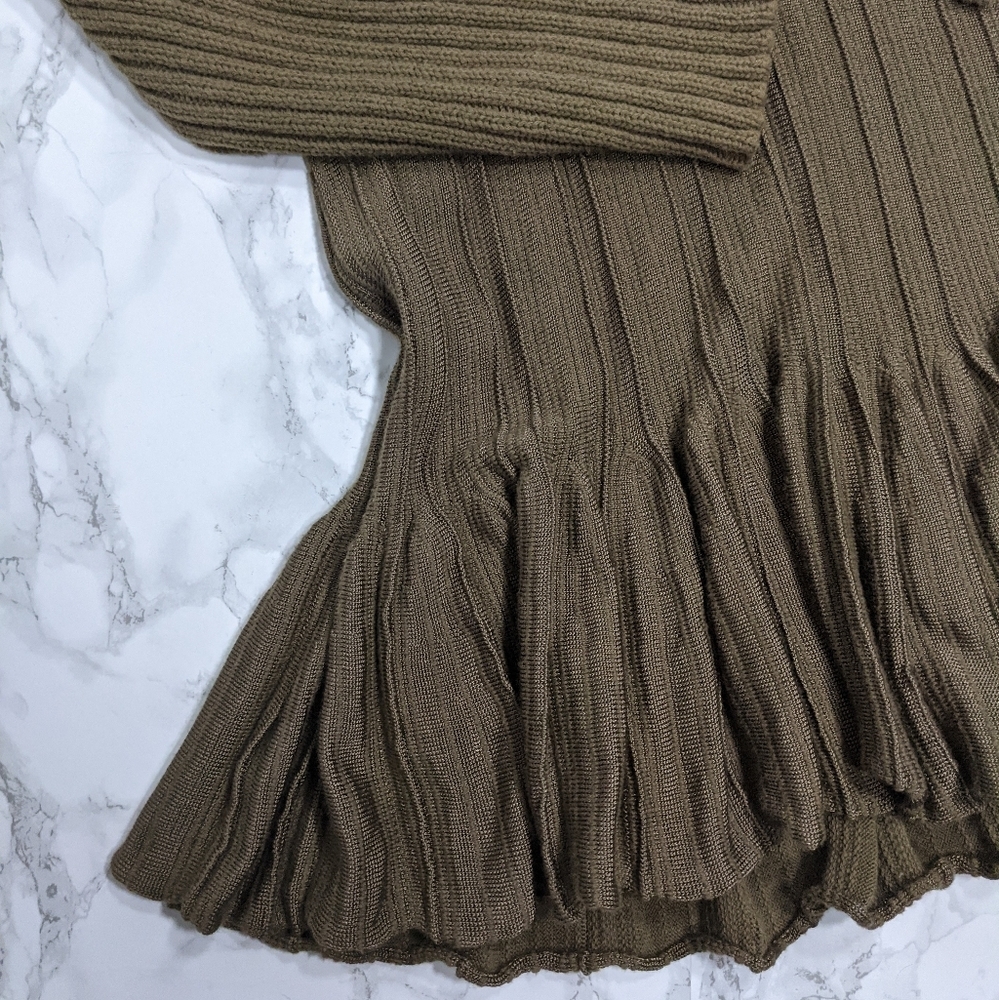 Free People Ribs and Ruffles Olive Tunic Sweater Top XS - Picture 3 of 9